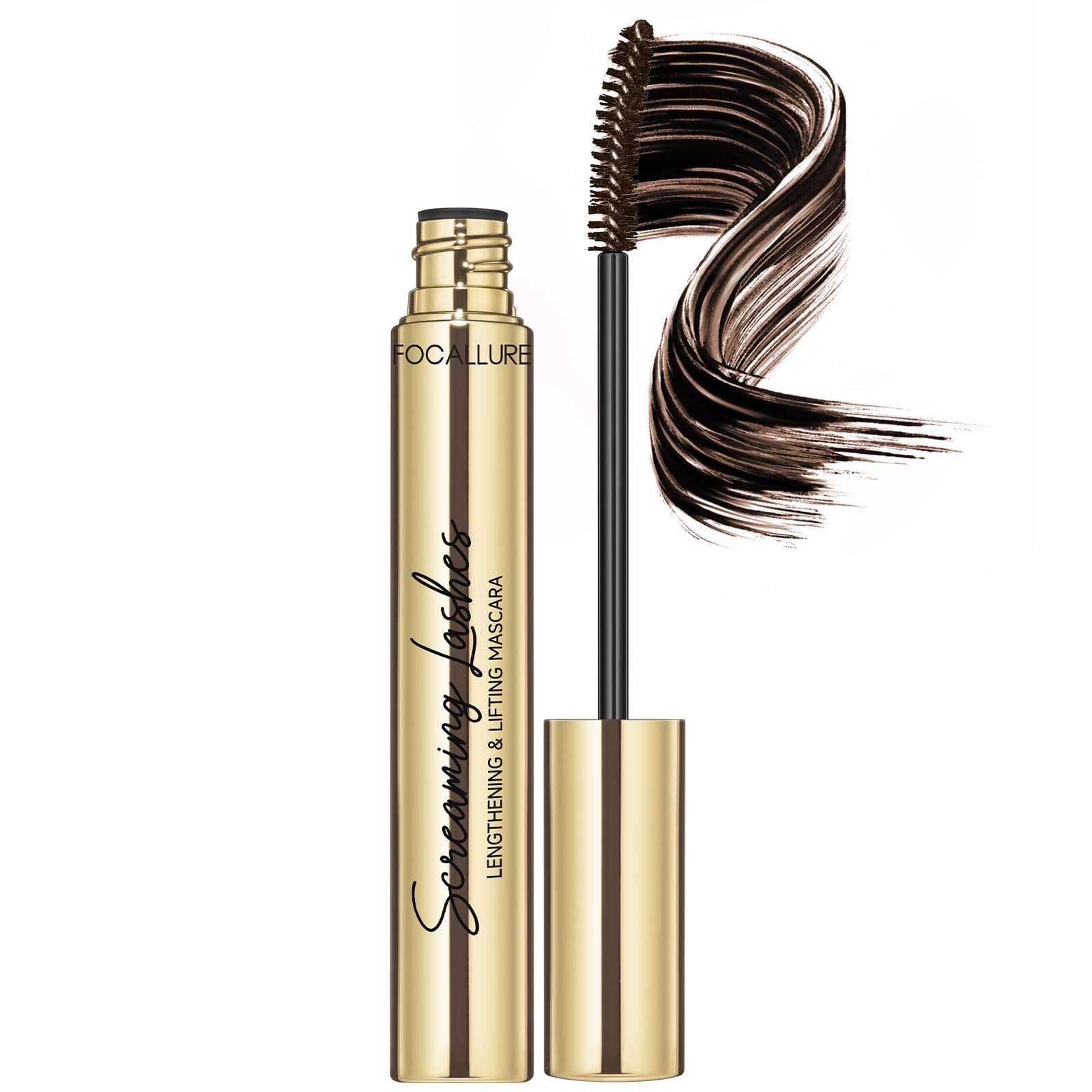 FOCALLURE Lengthening & Volumizing Fiber Lash Mascara - Smudge Proof, Long Lasting Brown Mascara for Natural Eye Makeup | Perfect for Daily Wear, Date Night & Special Occasions