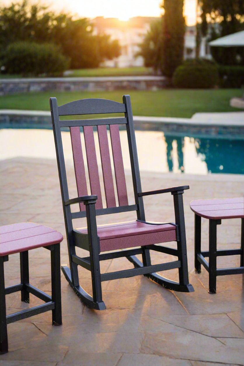 Porcelain Porch Rocker Chair - Garnet & Black Collection - Perfect for Outdoor Patio, Garden, and Front Porch Relaxation