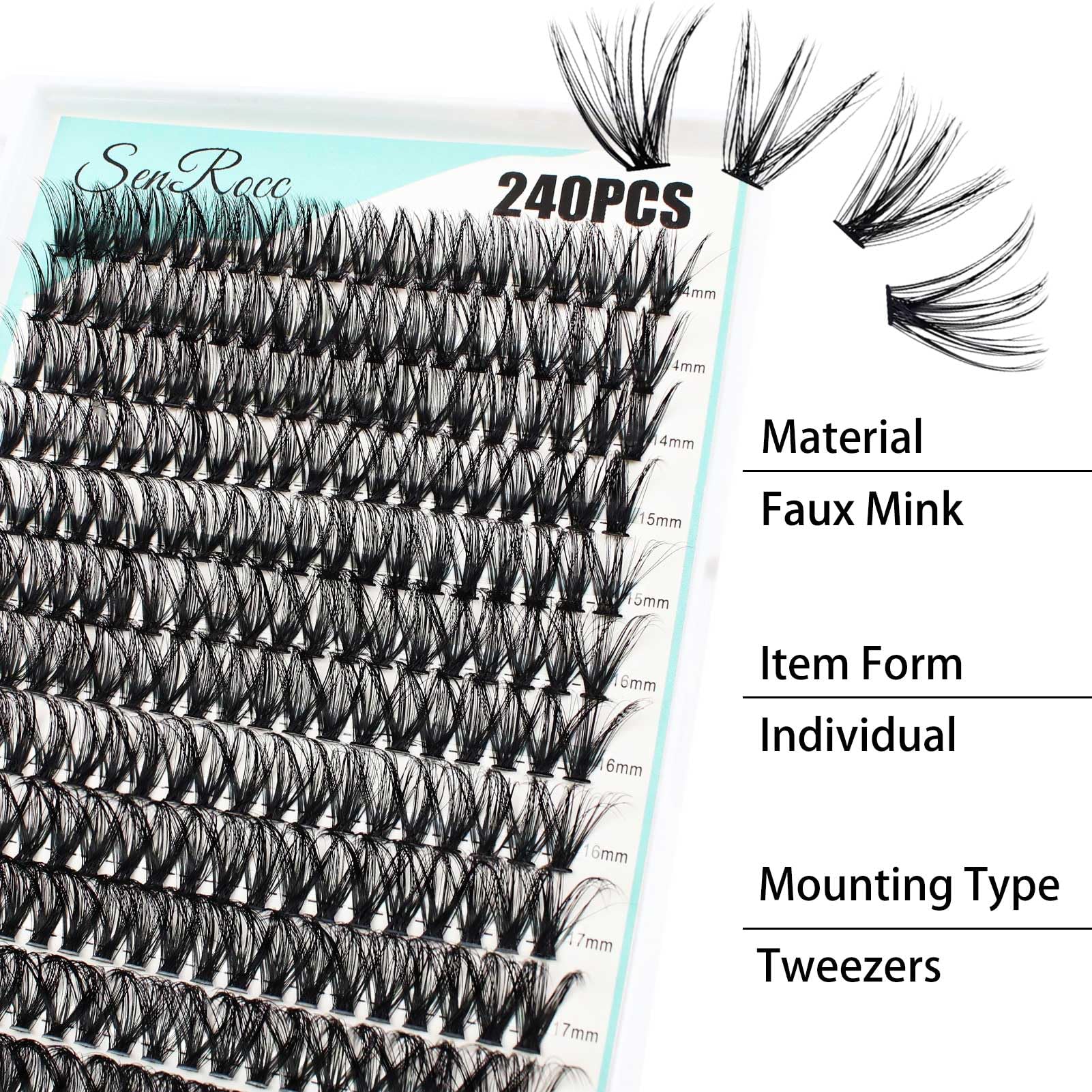 14-18mm 240pcs D Curl Cluster Lashes for Natural Volume Look | DIY Eyelash Extension Kit | Mixed Length Individual Lash Clusters (0.07mm Thickness) | Perfect for Bridal, Party & Everyday Glam Makeup