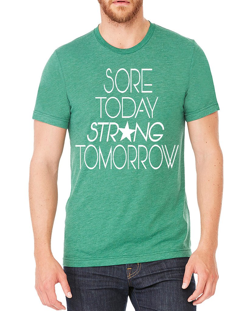 Men's 'Sore Today Strong Tomorrow' Motivational Workout T-Shirt - Soft Green Tri-Blend Cotton Tee for Gym, Running & Fitness Training