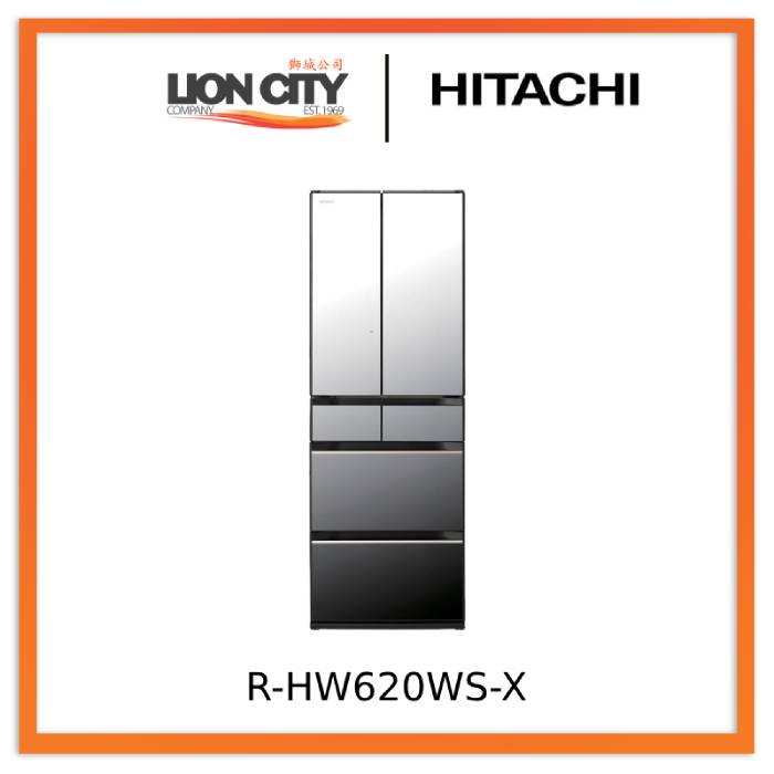 Hitachi R HW620WS XK/XW/X 617L Multi Door Refrigerator - Large Capacity French Door Fridge for Home, Kitchen, Restaurant & Office Use