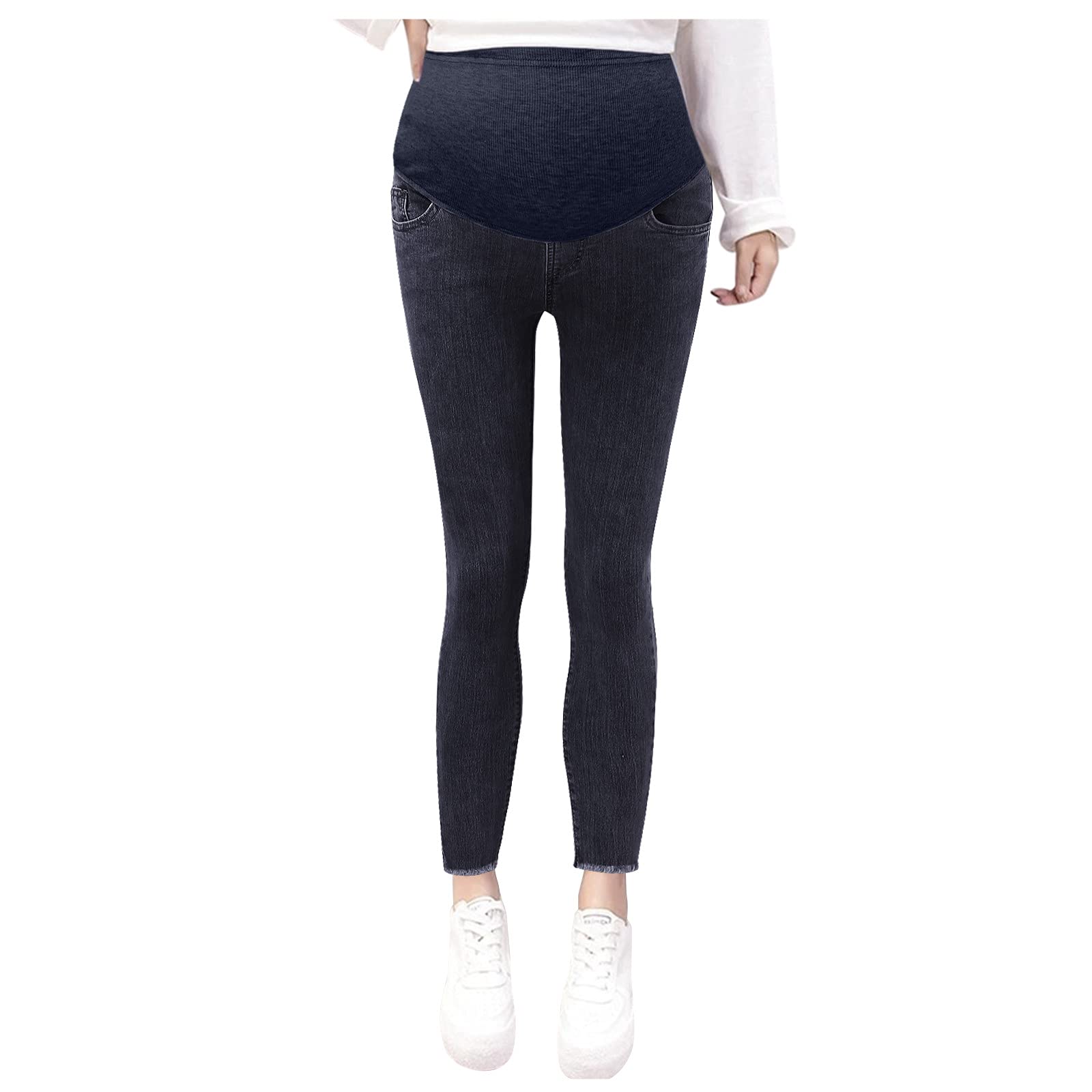 Women's Ripped Boyfriend Jeans - Casual Fitted Skinny Denim with Western Frayed Raw Hem & Flare Design | Perfect for Streetwear, Date Night & Festival Outfits