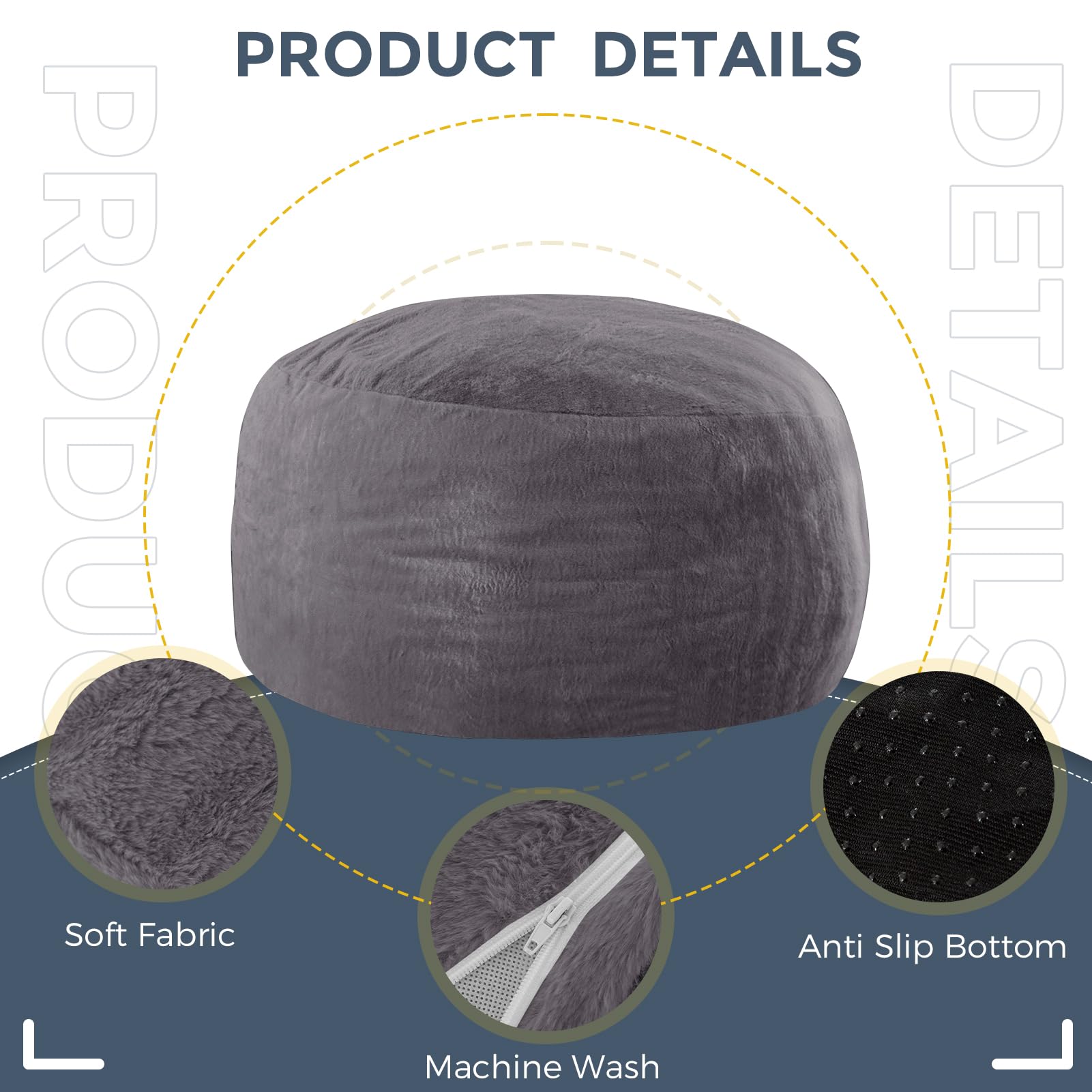 MAXYOYO Large Bean Bag Chair for Adults - Ultra Soft Fur Lazy Sofa with Comfortable Foam Filling for Living Room & Bedroom - Dark Grey - Perfect for Relaxing, Gaming, Reading & Lounging