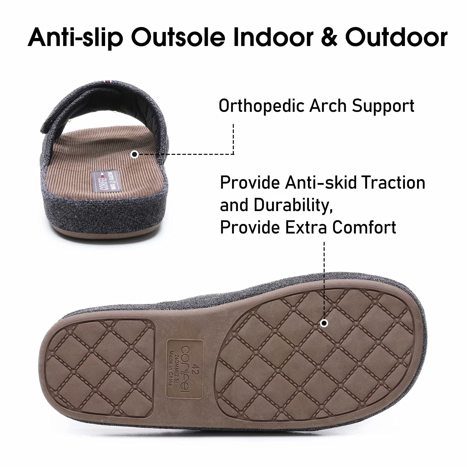 Men's Adjustable Open Toe Slippers with Arch Support - Non-Slip Cross Band Design for Indoor & Outdoor Use - Perfect for Home, Garden, Beach and Relaxation