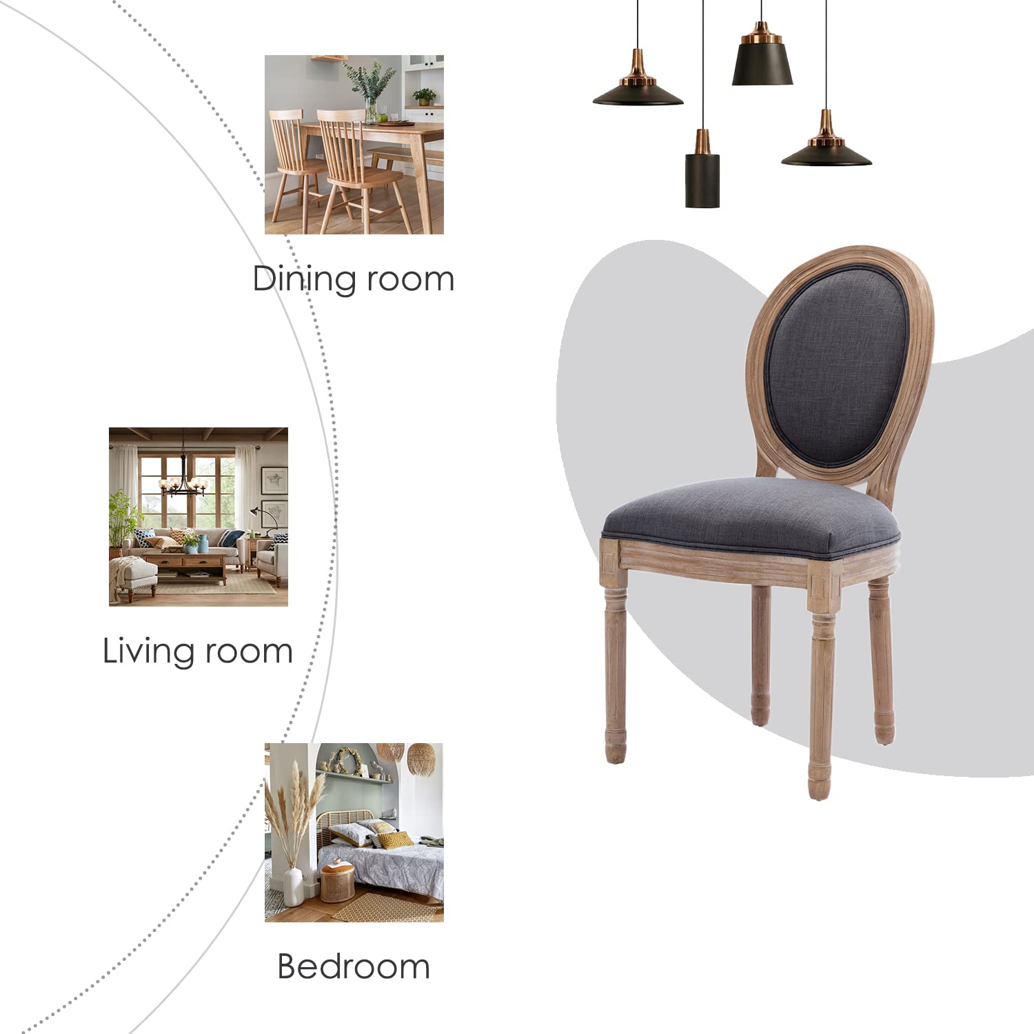 Kiztir French Country Dining Chairs Set of 4 - Farmhouse Style Round Back Upholstered Chairs with Solid Wood Legs for Dining Room, Kitchen, Bedroom or Restaurant | Mid Century Modern Design for Home Decor & Commercial Use