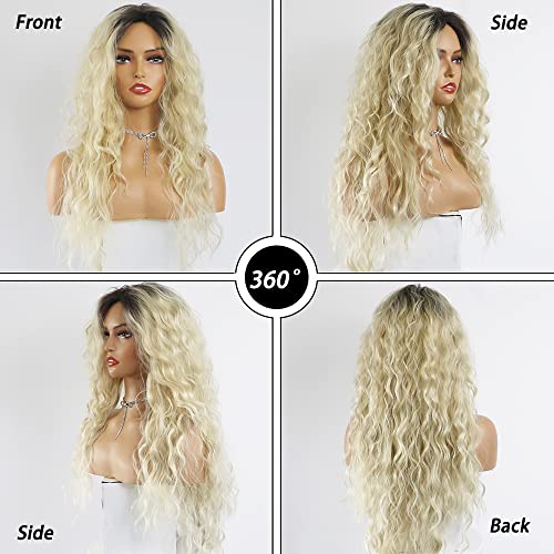 Curly Blonde Brown Reverse Ombre Wig - Long Synthetic Hairpiece for Cosplay, Halloween & Daily Fashion