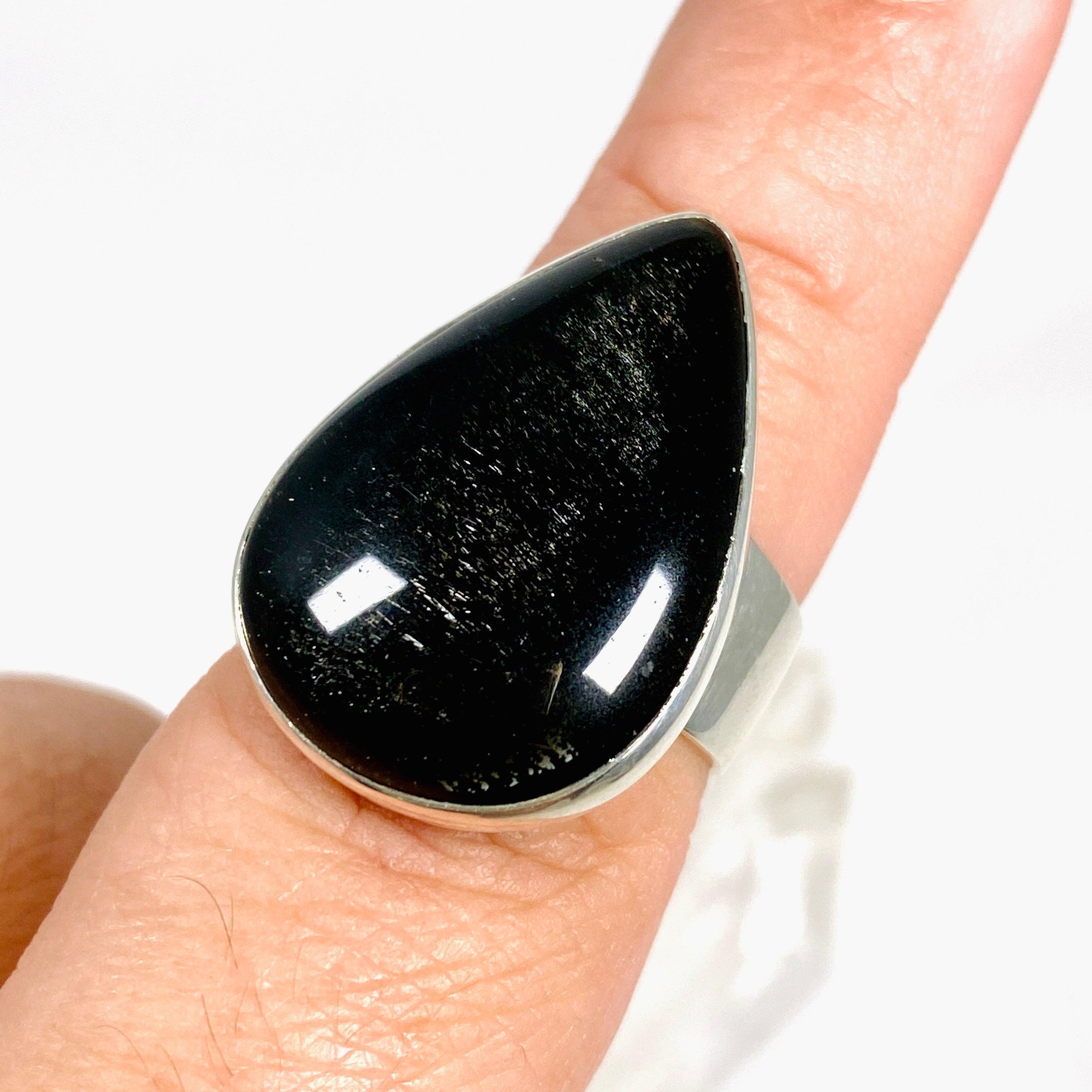 Silversheen Obsidian Teardrop Ring - Size 8 (KRGJ2926) | Elegant Gothic Jewelry for Women, Perfect for Evening Parties & Special Occasions