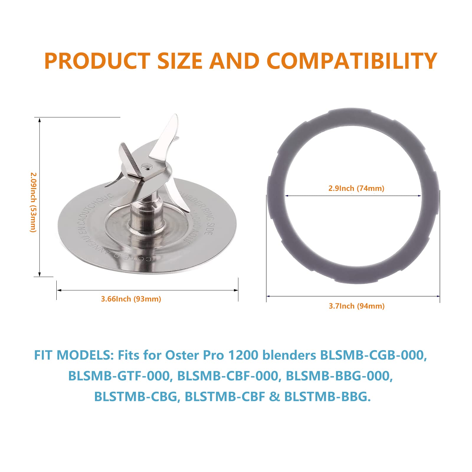 Oster Pro 1200 Blender Replacement Parts Kit - Stainless Steel Blender Blade 164160 + 2Pcs Silicone Gaskets 182341-000-842 - Food Grade Blender Accessories for Smoothies, Juices & Food Prep