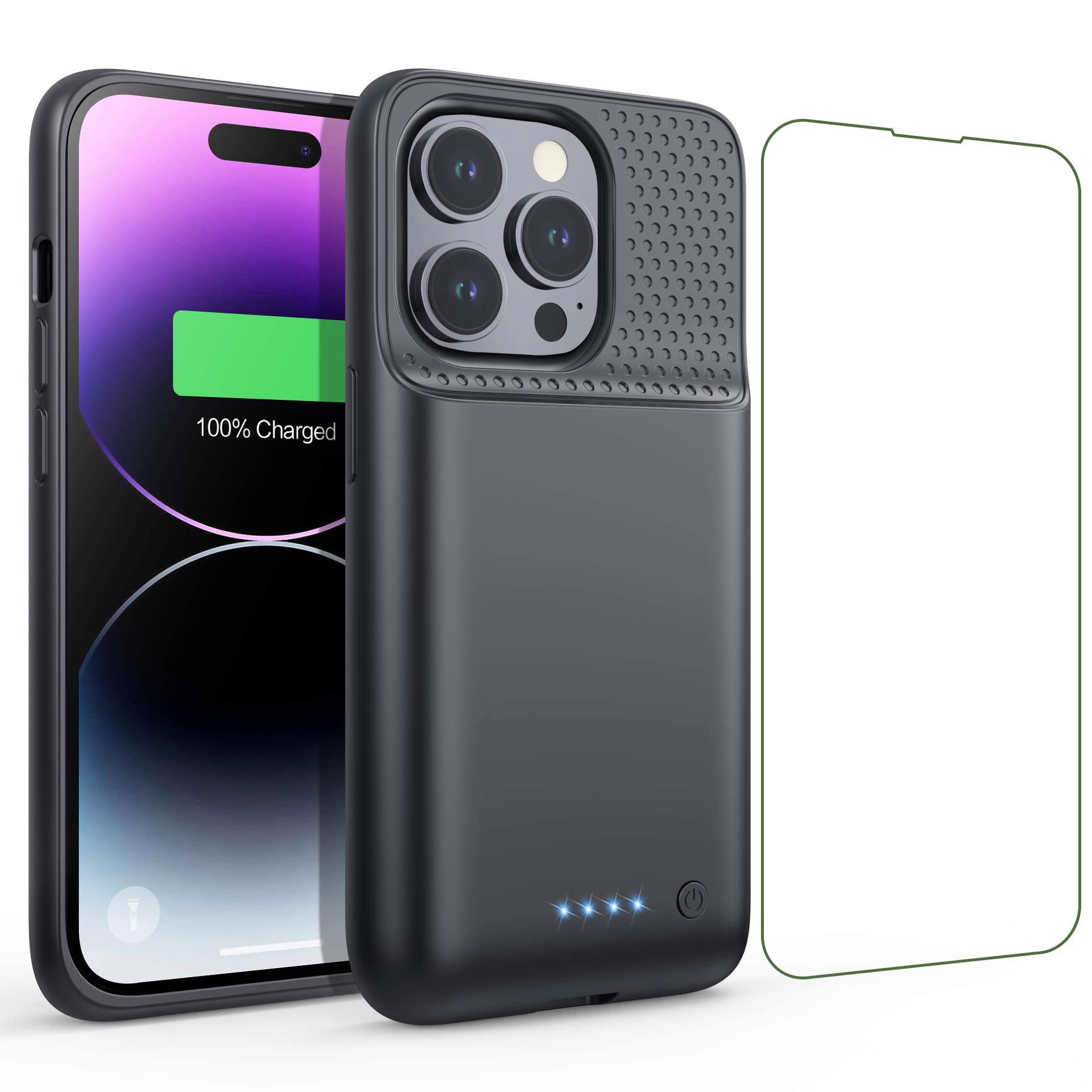 Feob 7200mAh Ultra-Slim Rechargeable Battery Case for iPhone 14 Pro (6.1 Inch) - Extended Power Protective Charging Case in Black | Perfect for Travel, Work & Outdoor Activities