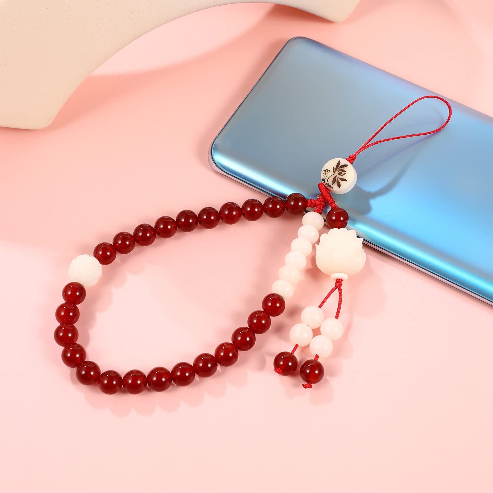 Red Agate Beaded Phone Charm Strap - Elegant Phone Wrist Strap & Lanyard with Beaded Chain for iPhone, Samsung & Smartphones - Perfect for Work, Travel & Daily Use