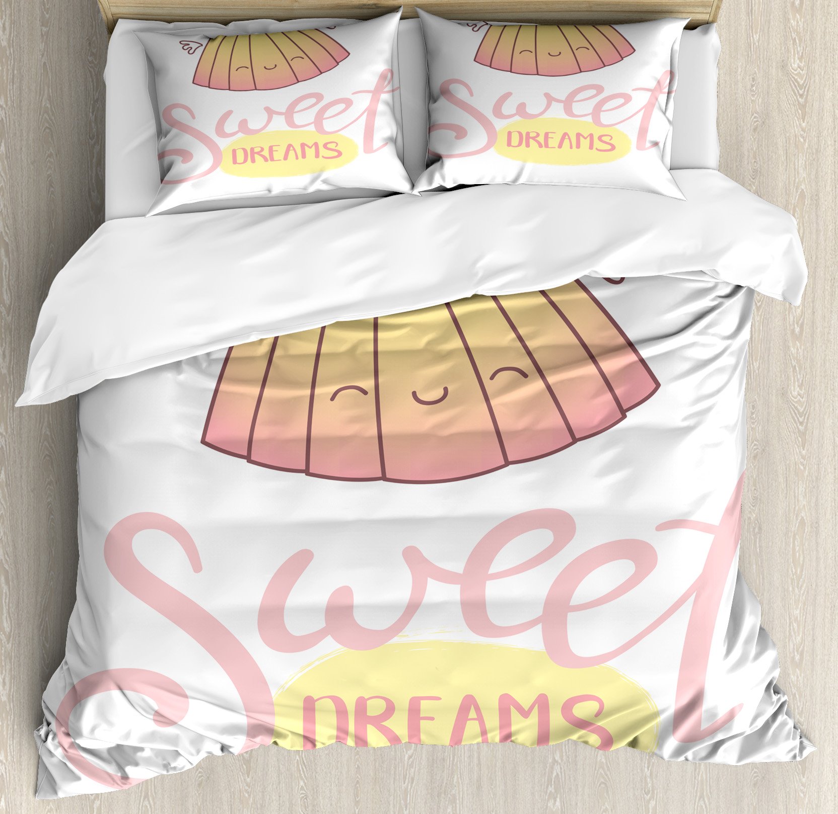 Ambesonne King Size Duvet Cover Set - 3 Piece Bedding with 2 Pillow Shams, Sleeping Jelly with Wings Design & Hand Lettered Dessert Theme in Cream Pink | Soft Luxury Bedding for Master Bedroom, Guest Room & Dorm Decor