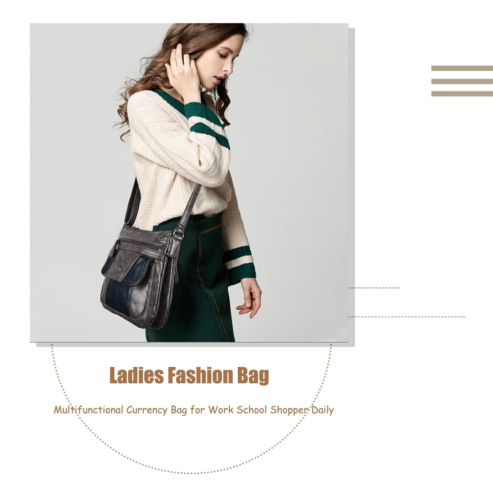 Angel Kiss Women's Crossbody Bag - PU Leather Adjustable Shoulder Handbag Purse for Ladies - Perfect for Work, Travel & Everyday Use