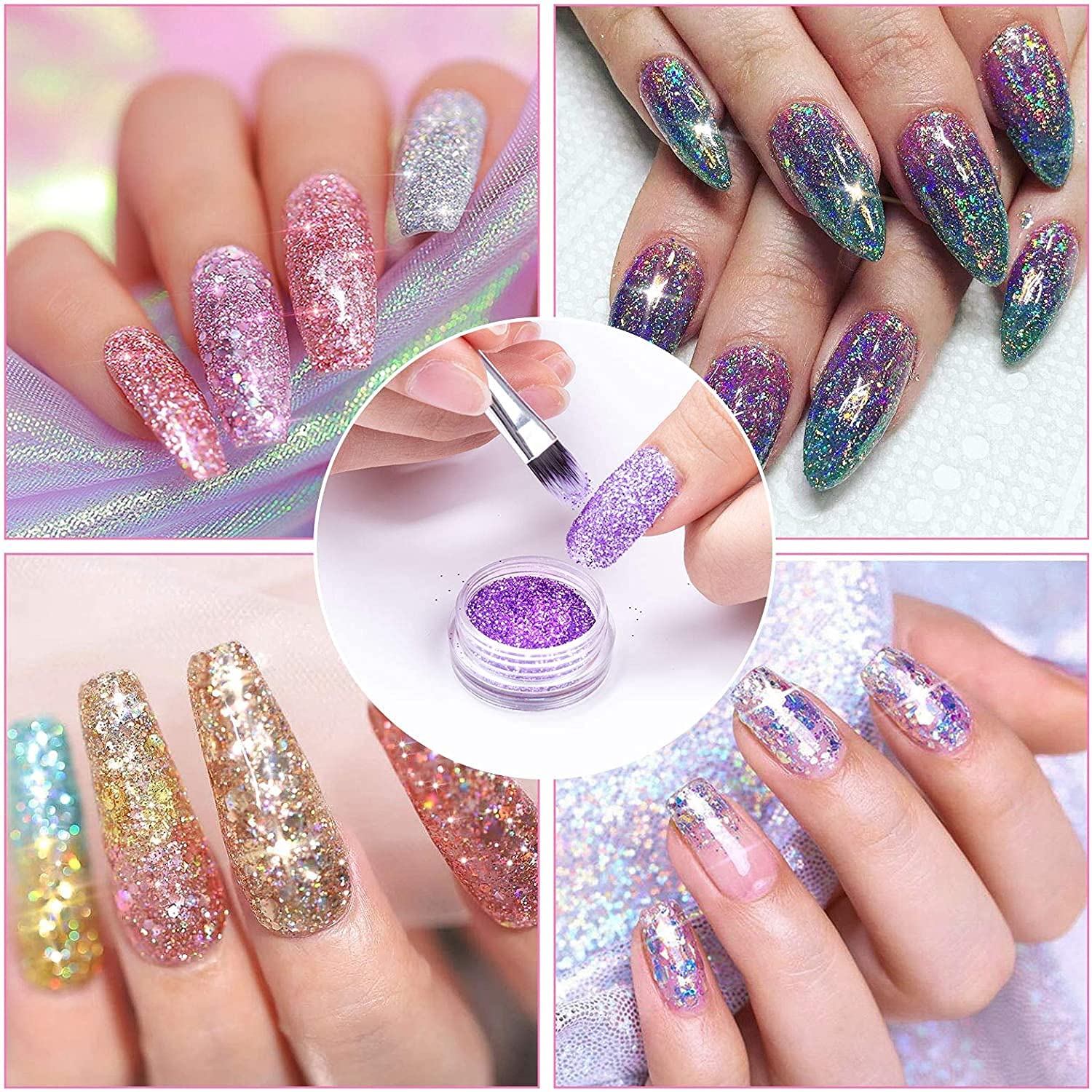 RoyalKart 24Pcs Mirror Nail Glitter Powder Set - Chrome Pigment Eye Shadow & Nail Art Glitters for Professional Makeup - Perfect for Parties, Halloween, Cosplay & Salon Use (Random Colors)