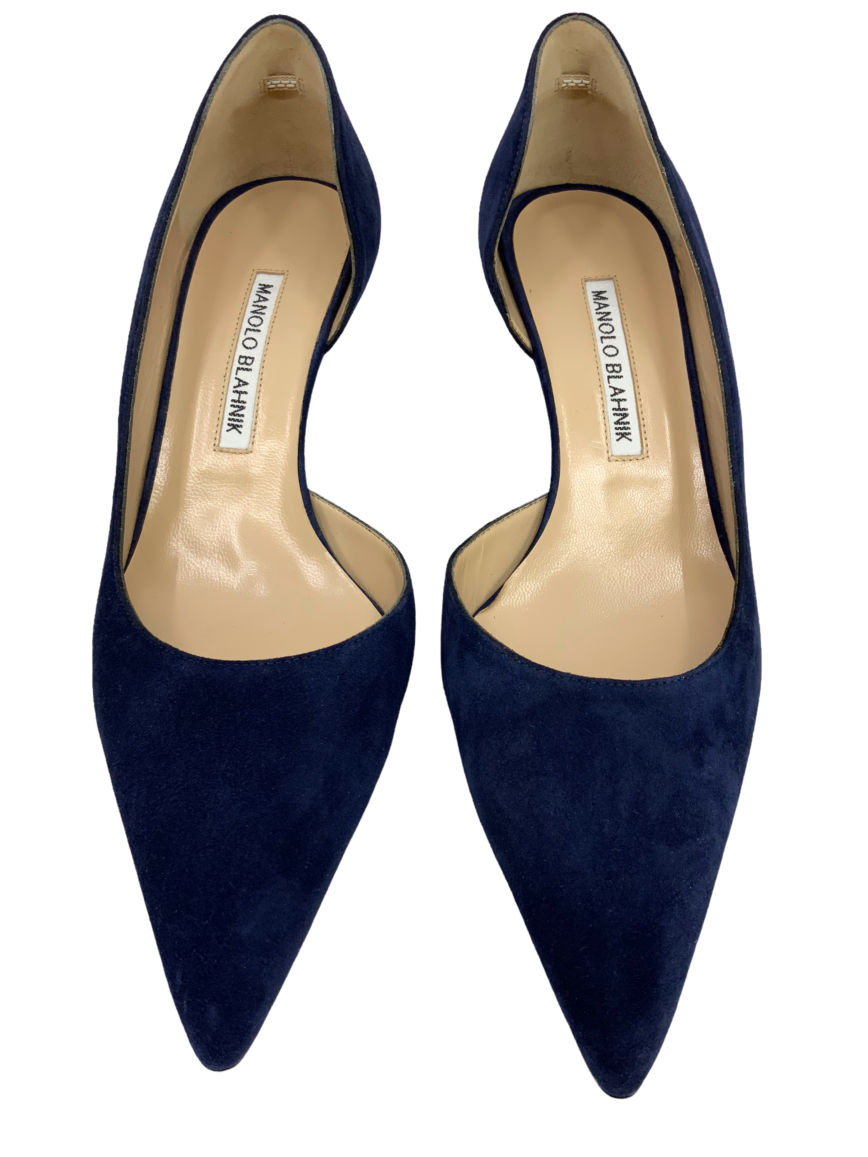 MANOLO BLAHNIK Collina Suede Half d'Orsay Pumps Women's Size 8 | Luxury Designer Heels for Weddings, Parties & Special Occasions