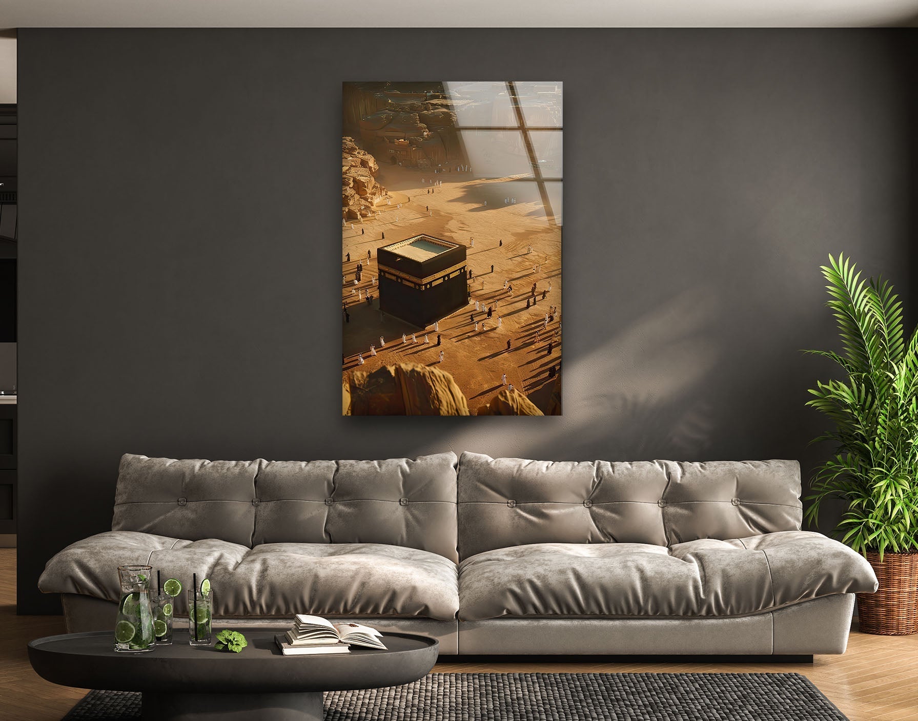 Stunning Aerial View Kaaba Glass Wall Art - Islamic Home Decor for Living Room, Mosque & Office - Perfect Muslim Gift for Eid & Ramadan