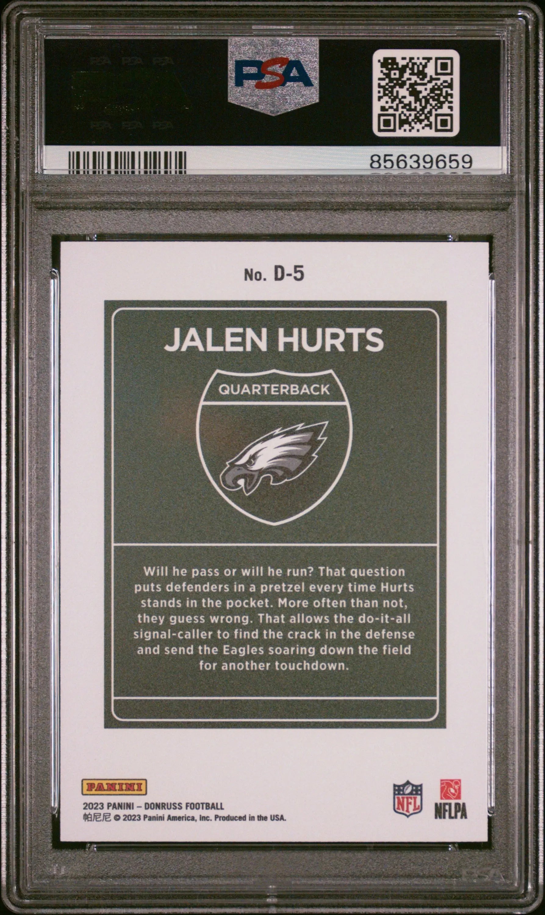 2023 Panini Donruss Downtown Jalen Hurts #D5 PSA 10 Gem Mint Football Card - Perfect for Collectors, Investors & Sports Fans Display