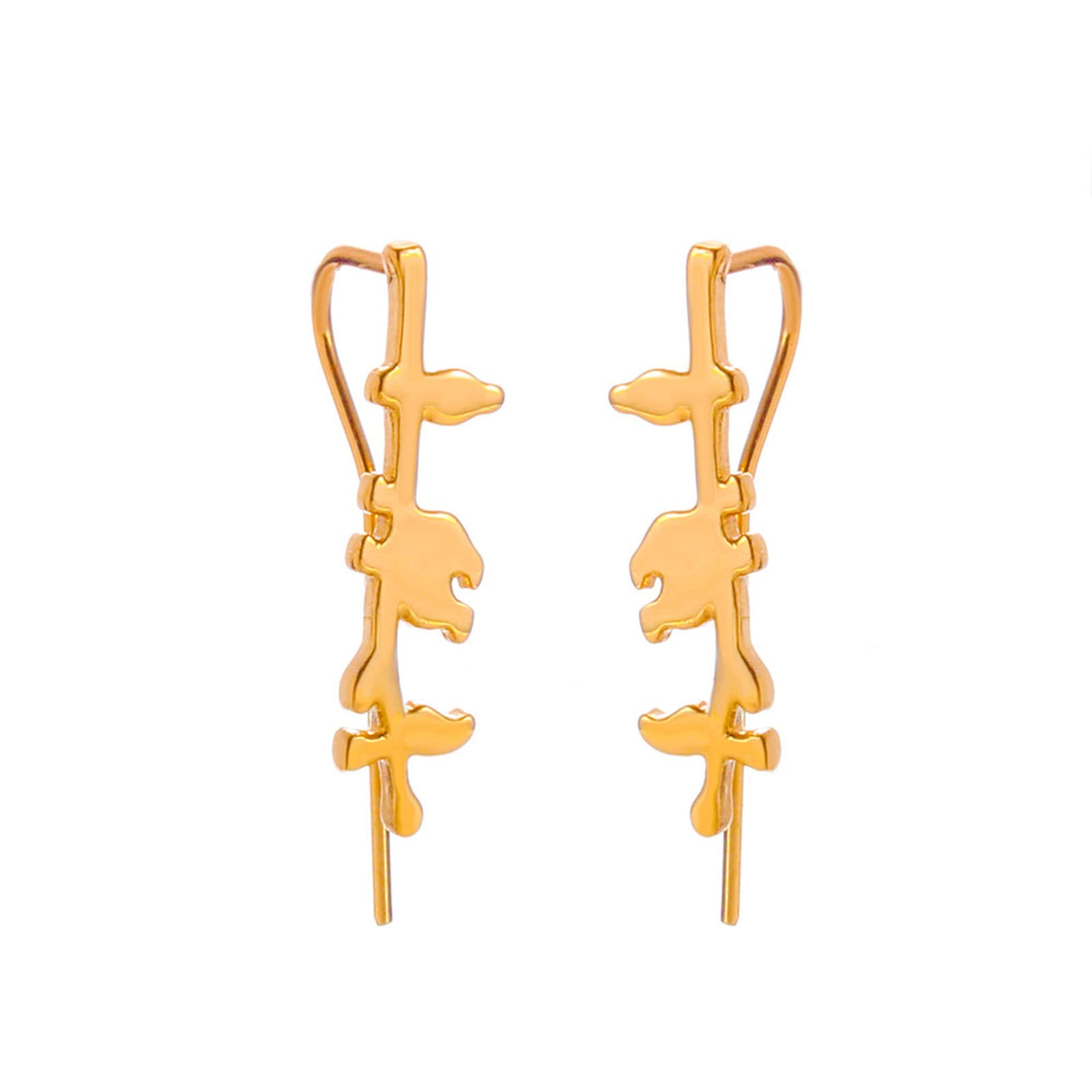 14K Gold Clip-On Earrings for Women - Shiny Elegant Star & Leaf Design Non-Piercing Earrings | Valentine's Day Gift, Party Accessories, Wedding Jewelry