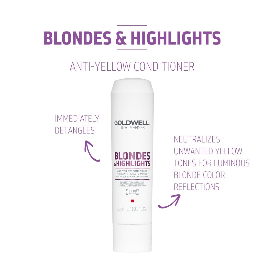 Goldwell DualSenses Blondes & Highlights Anti-Yellow Conditioner 300ml - Purple Toning Treatment for Blonde & Highlighted Hair - Salon-Quality Care for Brassiness & Frizz - Perfect for Daily Use & Color Maintenance