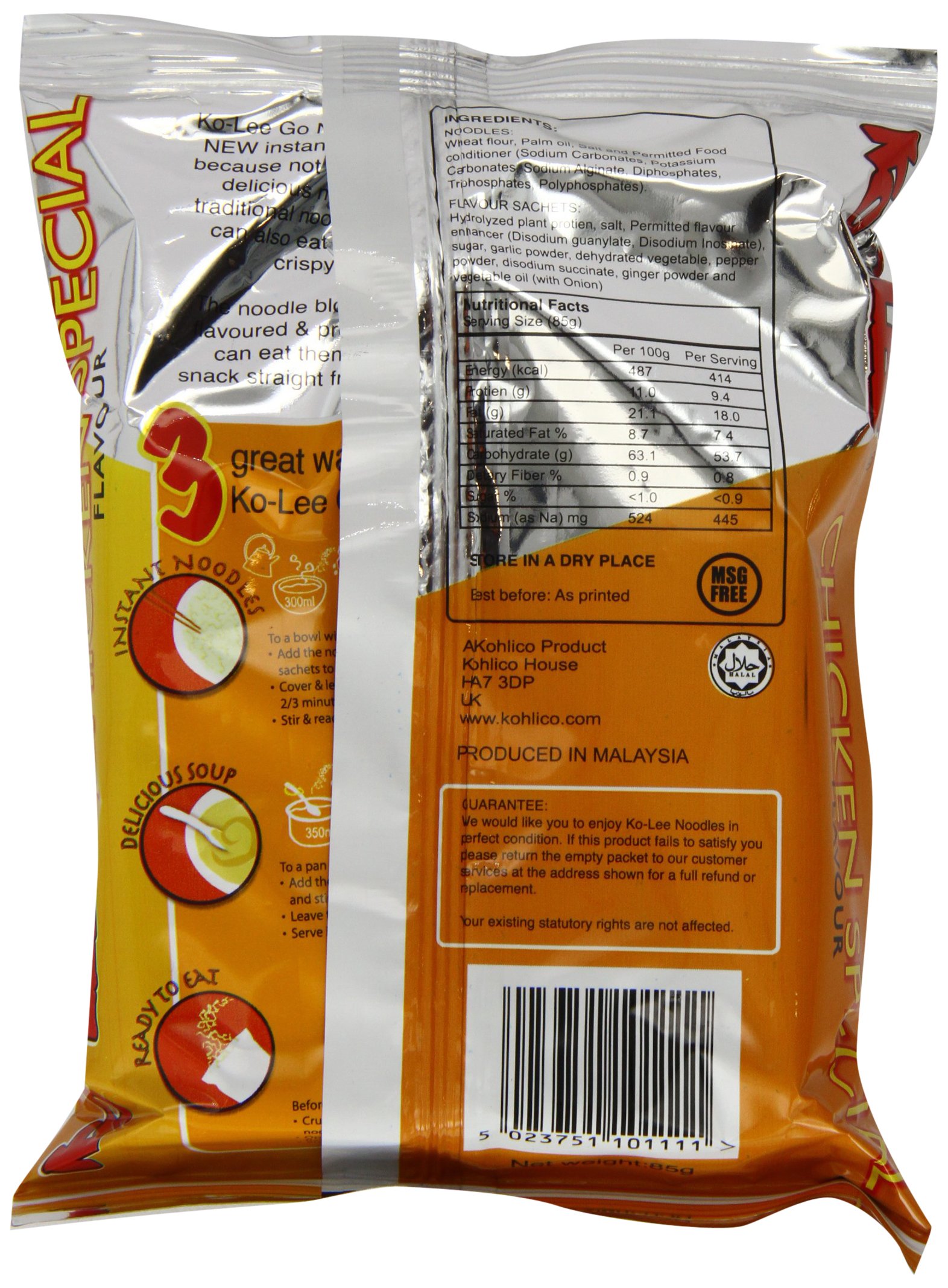 Ko-lee Go Instant Noodles Special Chicken Flavor 85g (24 Pack) - Quick & Easy Meal for Office Lunch, College Dorm Snacks & Emergency Food Supply