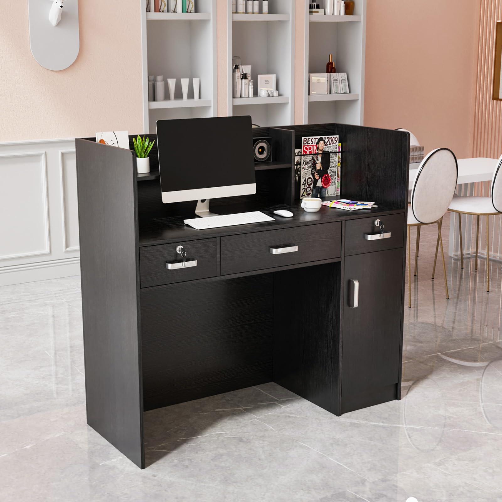 Modern Reception Desk with Lockable Drawers & Adjustable Shelves - 47.2