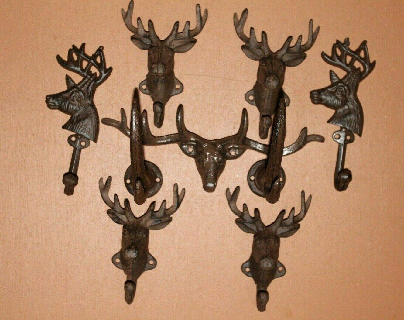 Premium Cast Iron Antler Deer Head Wall Hooks - 9-Piece Trophy Room Decor Set for Coats, Hats & Hunting Gear | Rustic Cabin & Lodge Style Home Organization