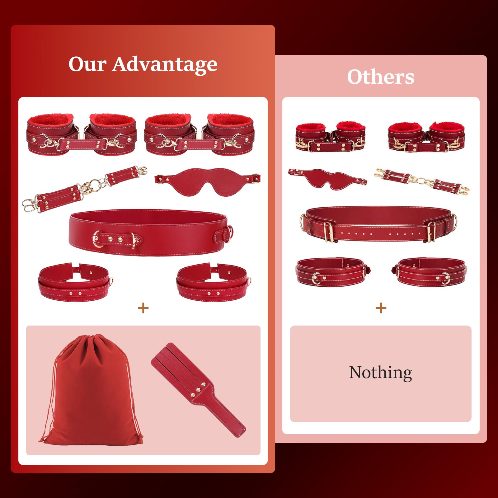 Premium 11-Piece BDSM Bondage Kit for Couples - Adjustable Handcuffs, Ankle Cuffs, Thigh Restraints, Blindfold, Waist Strap & Paddle - Adult SM Games with Storage Bag - Perfect for Spicing Up Your Bedroom & Role Play Scenes