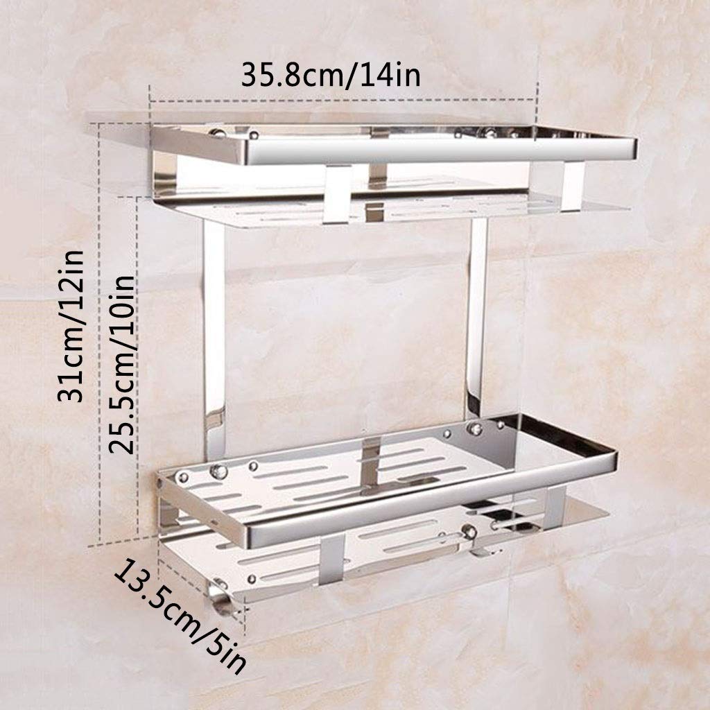 Stainless Steel Floating Shelves for Bathroom & Kitchen - Wall-Mounted Shower Storage Rack with Double Layer Design - Perfect for Organizing Spices, Toiletries & Bath Essentials (Size: Double Layer) - Ideal for Small Space Organization in Bathrooms, Showers & Kitchens