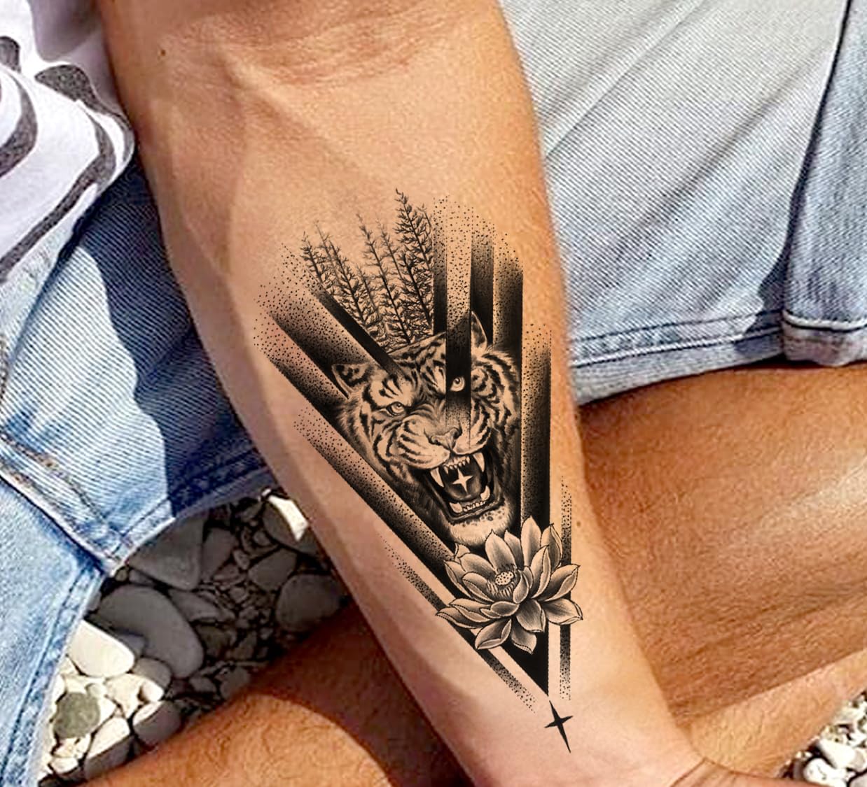 Waterproof Temporary Tattoo Stickers for Men & Women - 3D Realistic Flowers, Butterflies, Stars, Angels, Wolves & Armband Designs (21x12cm) | Perfect for Parties, Festivals, Cosplay & Body Art