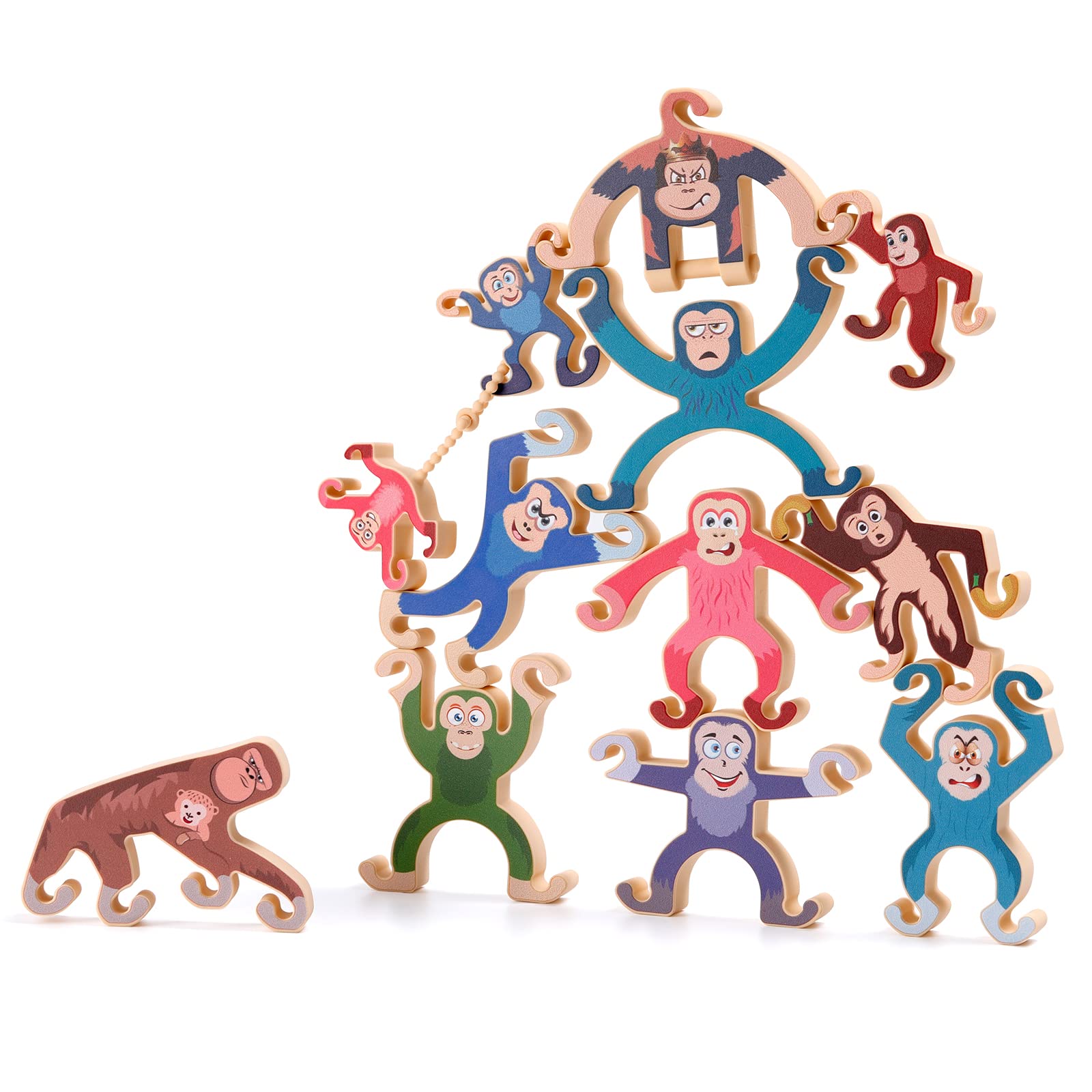 Haakaa Monkey Stacking Toys Set - 12PCS Food Grade Silicone Stacking Blocks for Kids Ages 3-6 | Educational STEM Building Toys, Balance Game & Preschool Learning Gift | Perfect for Classroom, Playroom & Birthday Parties