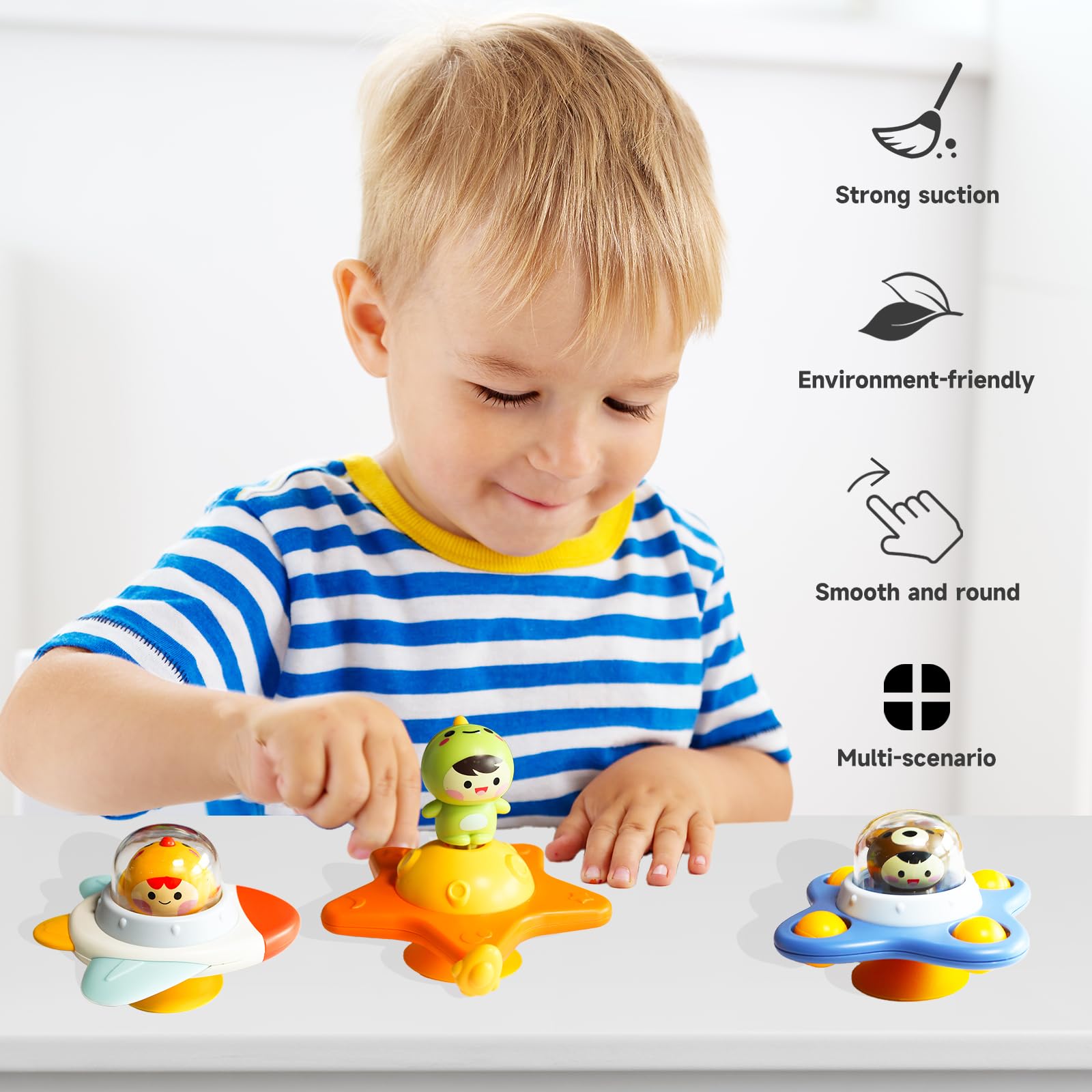 3PCS Suction Cup Spinner Toy for Toddlers - Sensory Bath Toys for Babies & Kids, Fun Travel & Learning Spinning Toys, Perfect Birthday Gift for Boys & Girls (Universe Design) - Great for Bath Time, Car Rides & Sensory Play