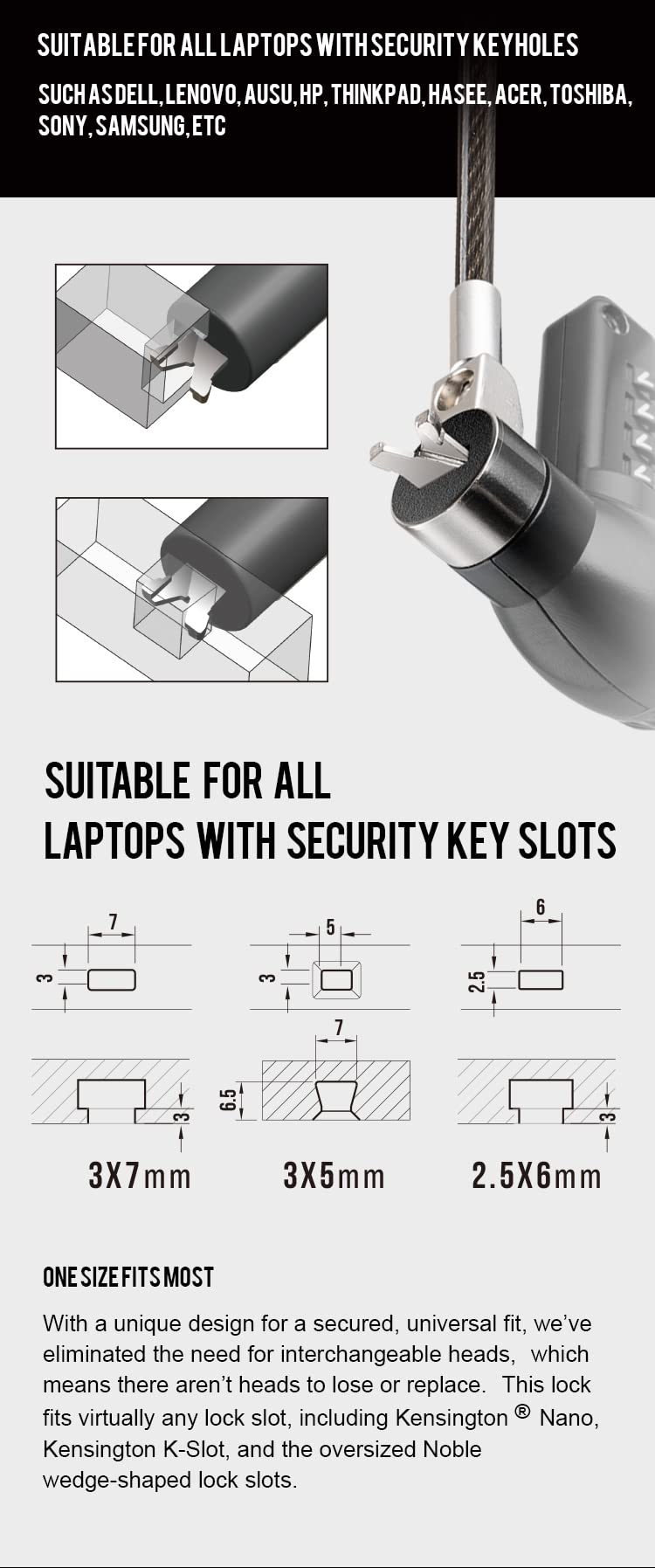 Universal Laptop Cable Lock with Combination - Secure HP, Samsung, DELL & More for Office, School, and Travel Use