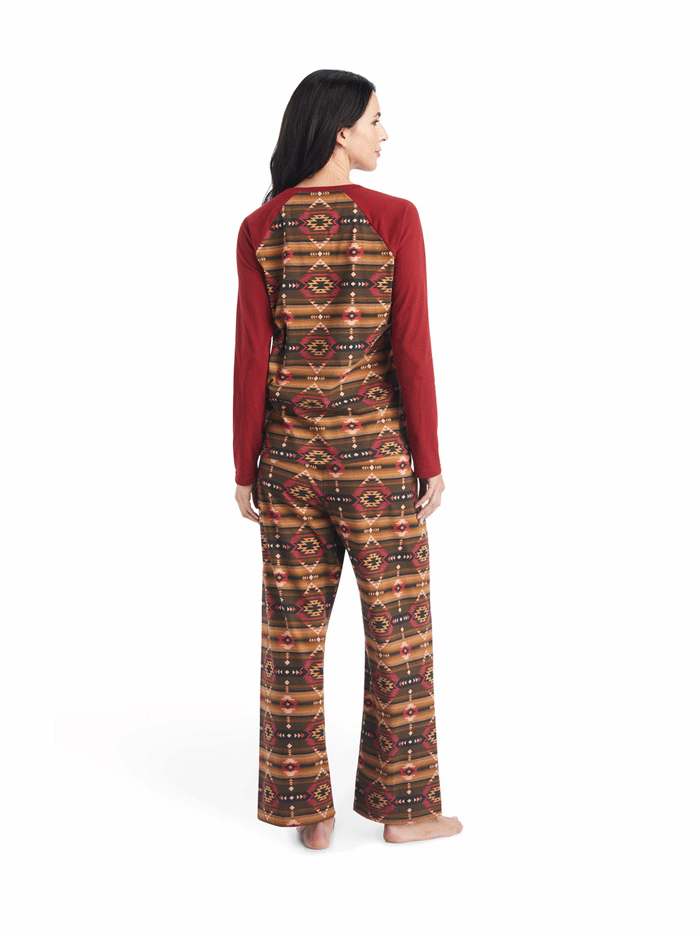 Ariat Women's Long Sleeve Pajama Set - Southwest Style Print Red - Soft Cotton Sleepwear for Cozy Nights & Relaxing at Home