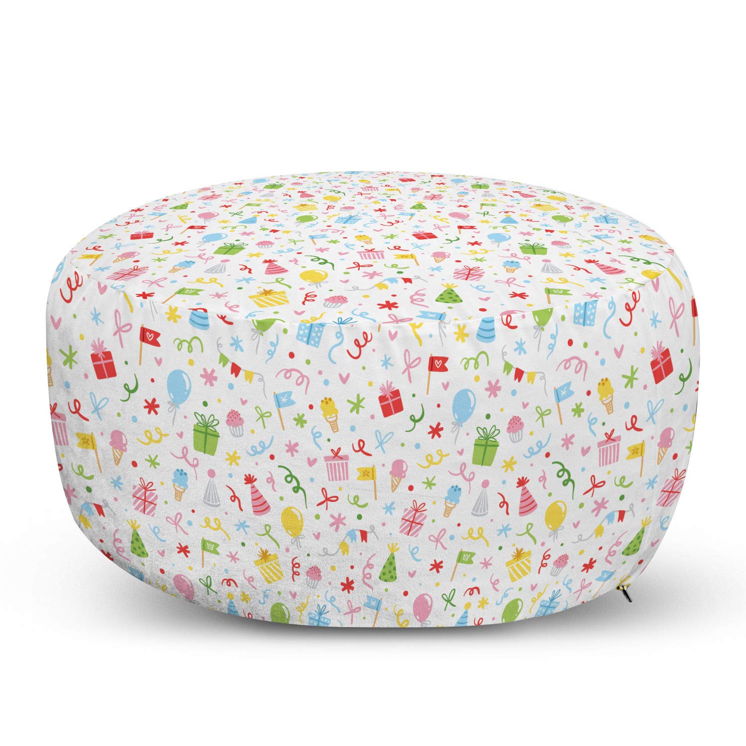 Ambesonne Decorative Ottoman Pouf with Removable Cover - Balloon & Cupcake Print Soft Foot Rest for Living Room & Bedroom - Perfect for Birthday, Christmas & Party Decor (Pink & Sky Blue) | Great as Gift, Lounge Seating or Kids Playroom Accent