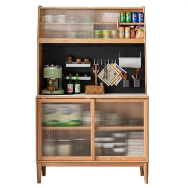Solid Oak Wood Sideboard Buffet Cabinet - Multi-Functional Storage for Dining Room, Living Room & Entryway - Rustic Farmhouse Style Furniture for Home Decor