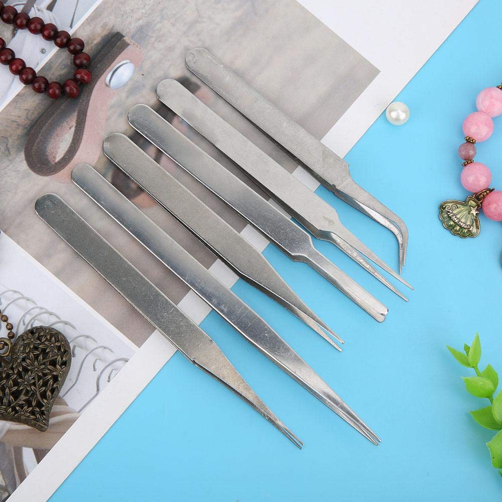 6-Piece Stainless Steel Precision Tweezers Set - Anti-Static Craft, Jewelry, Electronics & Lab Tools for DIY, Repairs & Hobby Projects