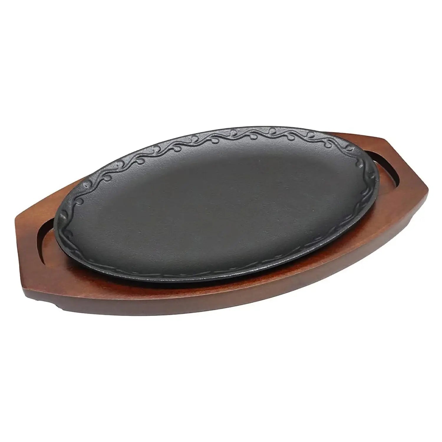 Asahi Premium Cast Iron Sizzler Platter - Arabesque Design for Steak, Fajitas & Sizzling Dishes - Perfect for Restaurants, Home Cooking & Outdoor BBQ