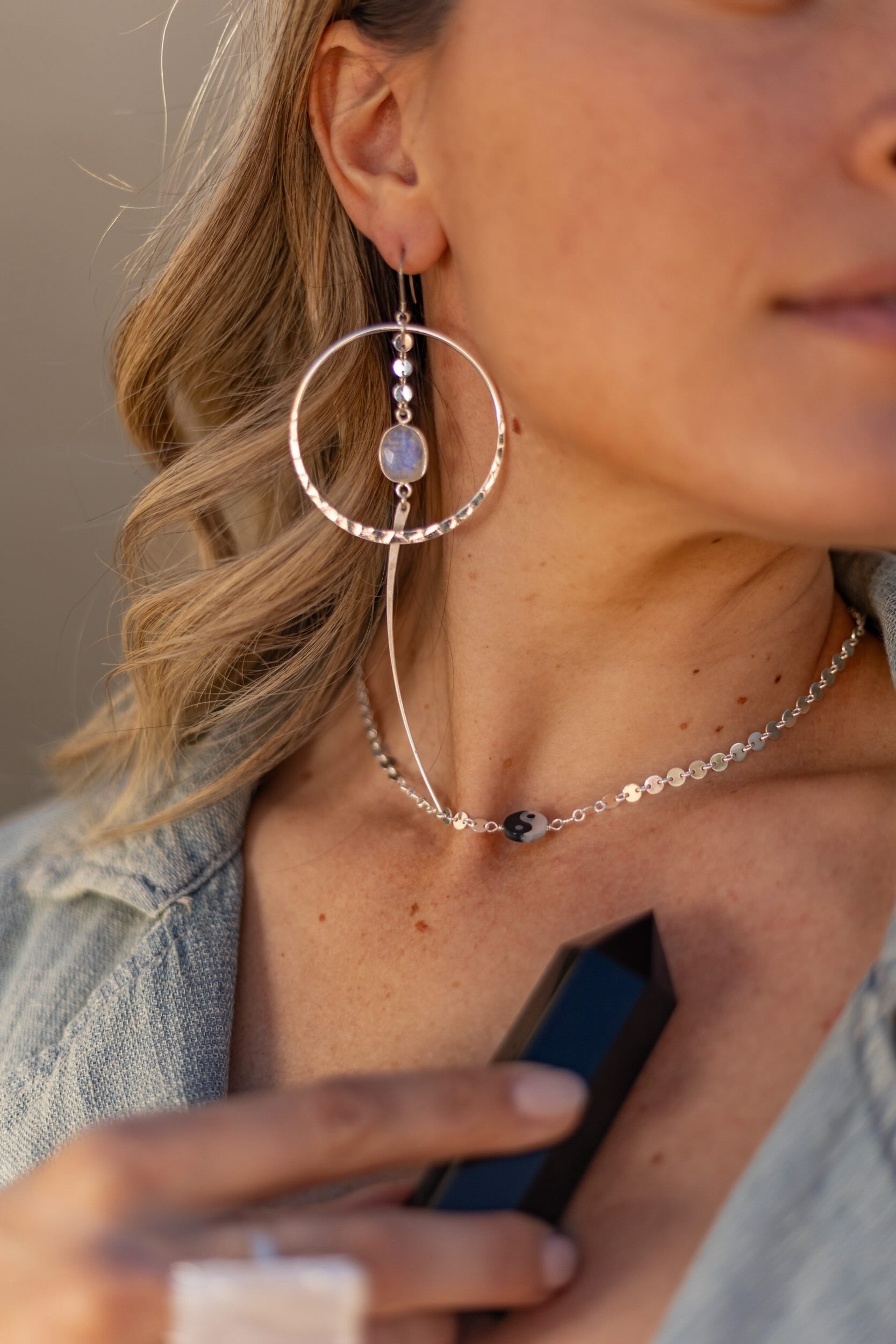 Divine Within Moonstone Silver Hoop Earrings – Elegant Sterling Silver Jewelry for Women, Perfect for Everyday Wear, Weddings & Special Occasions