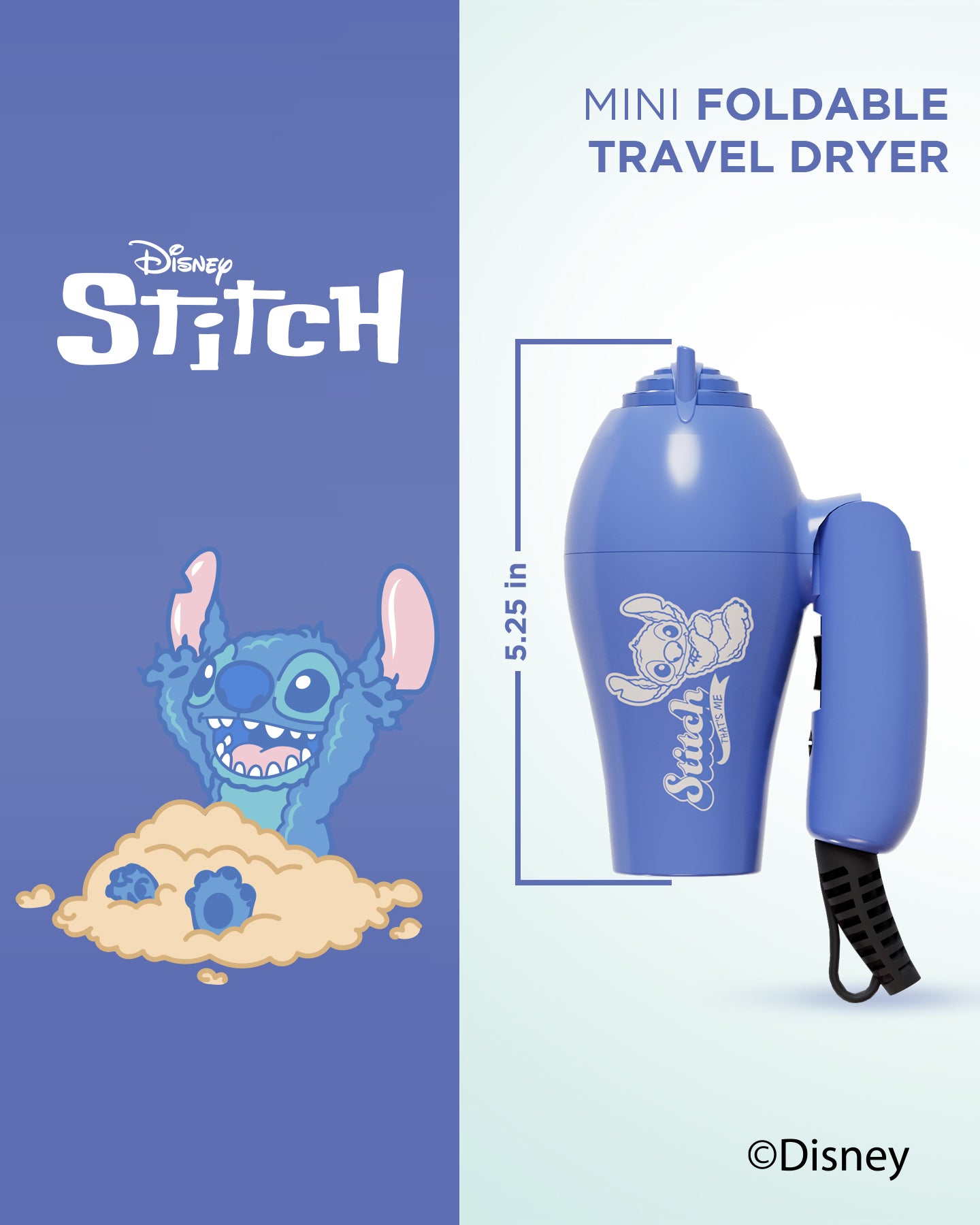 Disney Stitch Detangling Brush & Mini Hair Dryer Travel Set for Kids - Perfect for On-the-Go Styling and Detangling