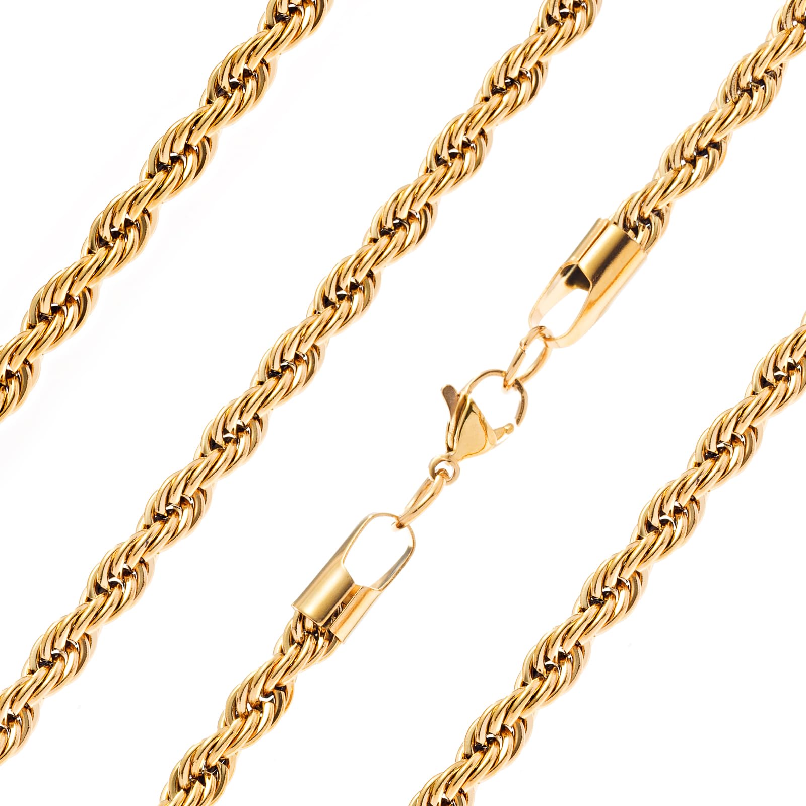 Stainless Steel Gold Plated Men's Rope Chain Necklace - Waterproof & Tarnish Resistant Heavy Jewelry for Men - Perfect for Parties, Weddings & Everyday Wear