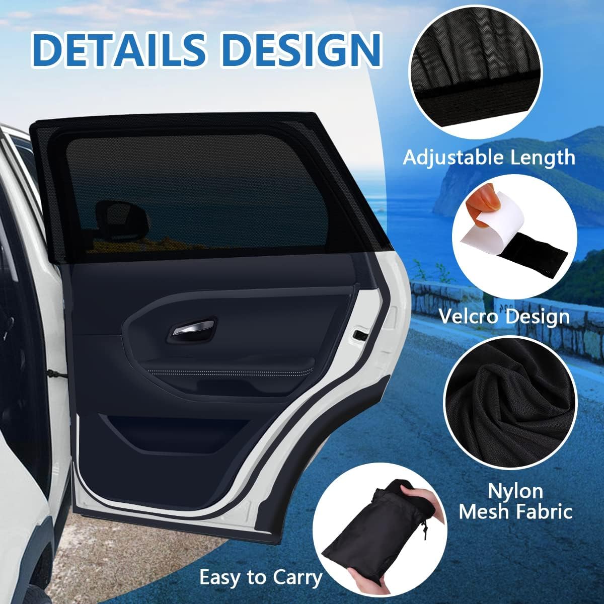 2 Pack Breathable Mesh Car Window Shades - UV Protection Sun Screens for Baby & Camping - Fits Car, Truck, SUV, Van (Large 49