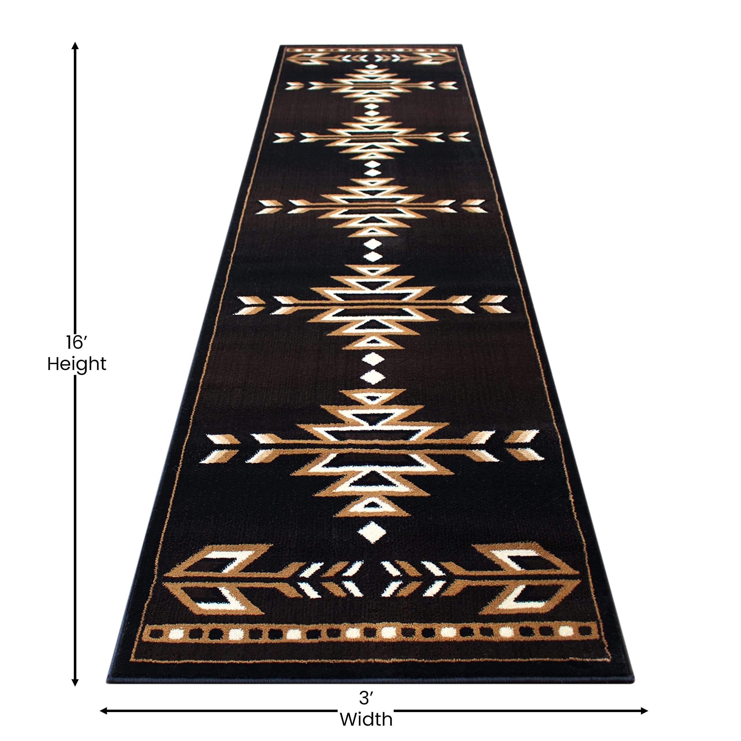 Masada 3'x16' Southwest Native American Area Rug - Brown, Black, Beige & Ivory Handwoven Runner | Perfect for Hallway, Entryway & Boho Living Room Decor