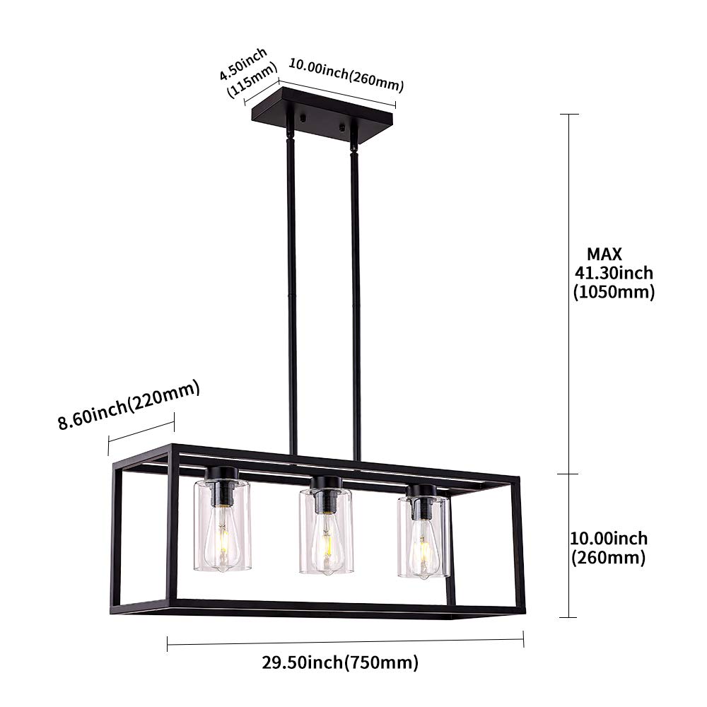 XILICON 3-Light Black Farmhouse Pendant Lighting - Modern Hanging Chandelier with Glass Shade for Dining Room, Kitchen Island, Living Room & Bedroom | Rustic Home Decor & Ceiling Light Fixture