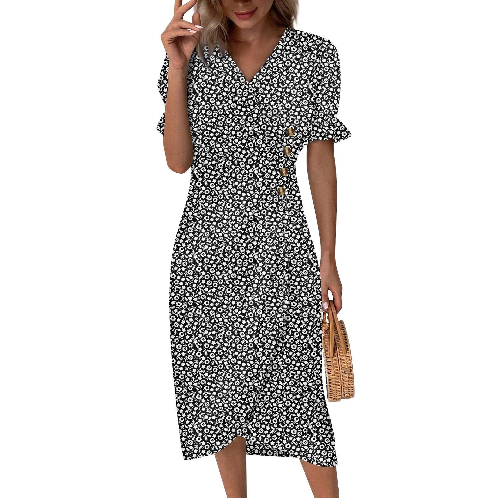 Elegant Floral Wrap Dress for Women 2024 - V Neck Ruched Beach & Church Dress - S to XXXL - Perfect for Summer Vacations, Weddings & Special Occasions