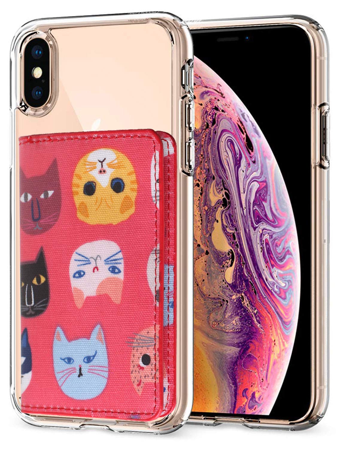 Premium Leather Phone Wallet with ID Card Holder & Stand - Waterproof Adhesive Sticker for iPhone, Samsung & Most Smartphones (Red Cat Design) - Perfect for Work, Travel & Everyday Use