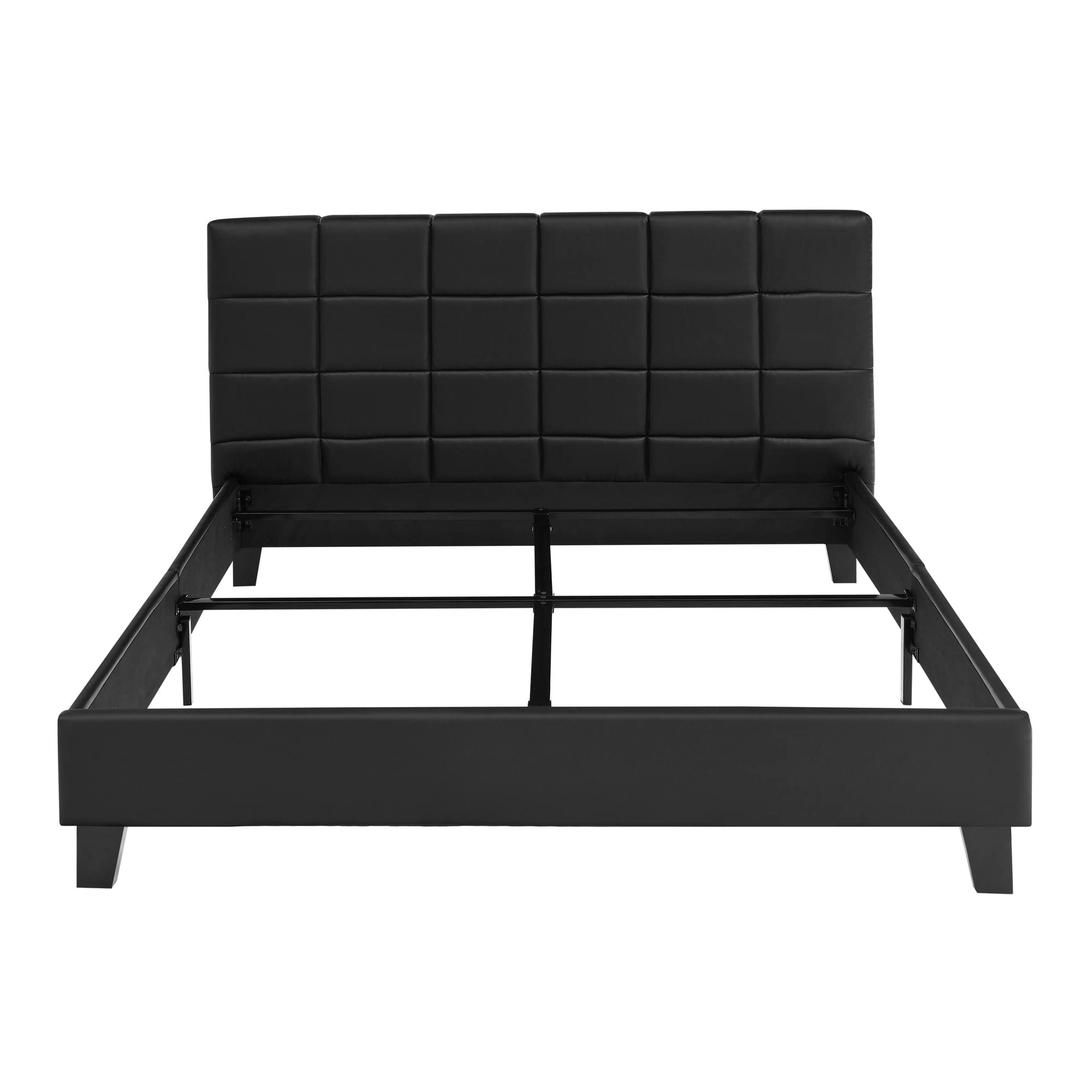 Rockland Black Faux Leather Upholstered Full Size Platform Bed Frame - Modern Bedroom Furniture for Small Spaces & Guest Rooms