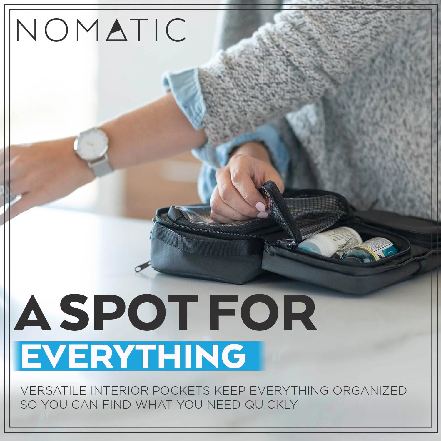 NOMATIC Large Travel Toiletry Bag V2 - Waterproof Hanging Organizer for Toiletries & Makeup - Perfect for Airplane, Camping & Gym Essentials (Black)