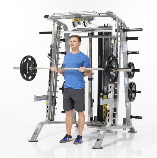 TuffStuff Fitness EVOLUTION SMITH MACHINE & HALF CAGE (CSM 725WS) - Home Gym Strength Training Equipment for Weight Lifting & Fitness Workouts