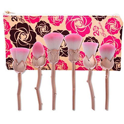 AiceBeu 6Pcs Rose Gold Makeup Brushes Set - Flower Shaped Cosmetic Brush Kit with Travel Case | Perfect for Professional Makeup Artists & Beginners, Ideal for Eyeshadow, Blending, Contouring & Everyday Beauty Routine