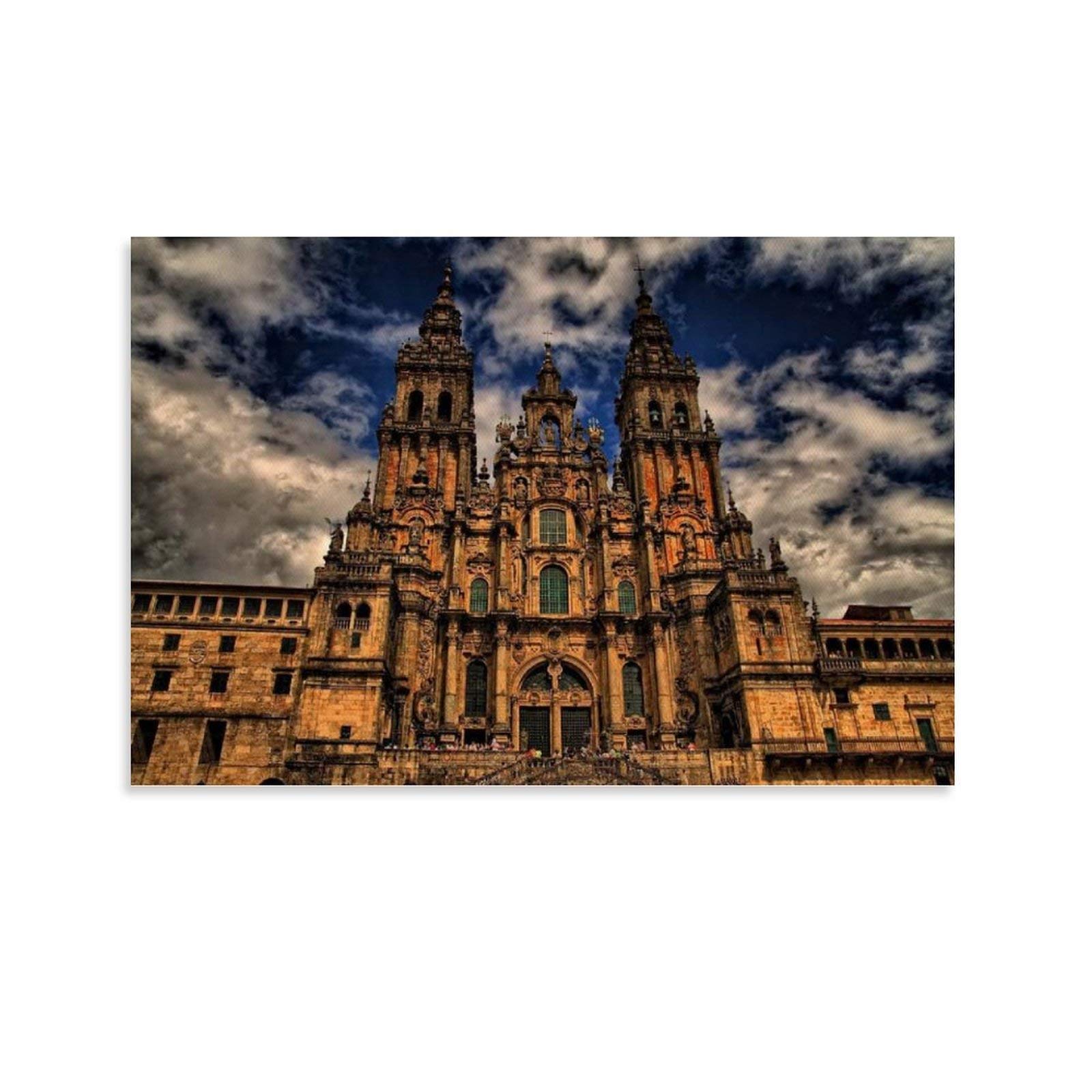 Cathedral of Santiago De Compostela Canvas Wall Art - 24x36 inch (60x90cm) Religious Home Decor Painting for Living Room, Bedroom & Office - Perfect for Spanish Travel Lovers & Catholic Home Decoration