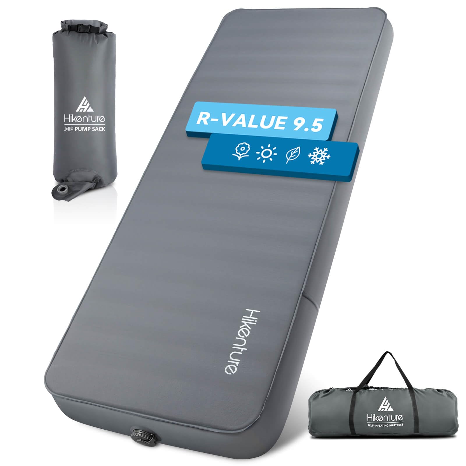 Hikenture 4 Inch Thick Self Inflating Sleeping Pad with 9.5 R Value - Ultra Comfortable Camping Mattress with Pump Sack, Insulated Inflatable Foam Pad for All Seasons | Perfect for Backpacking, Hiking, RV Trips & Outdoor Adventures